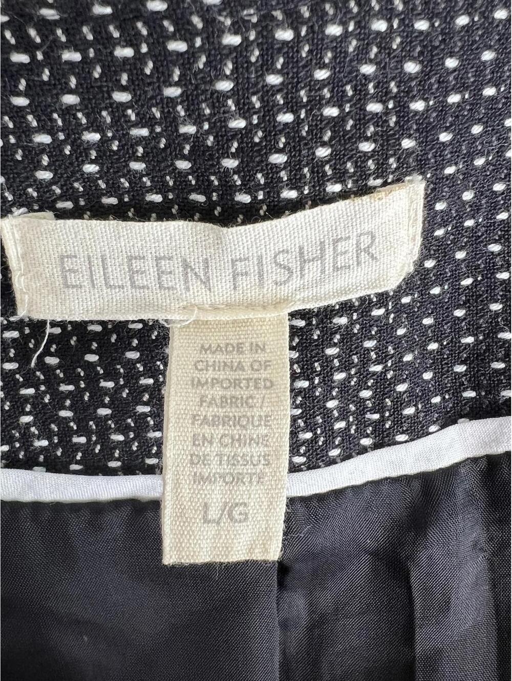 Eileen Fisher Organic Cotton Open Front Jacket Black White Textured Size L - Picture 7 of 8